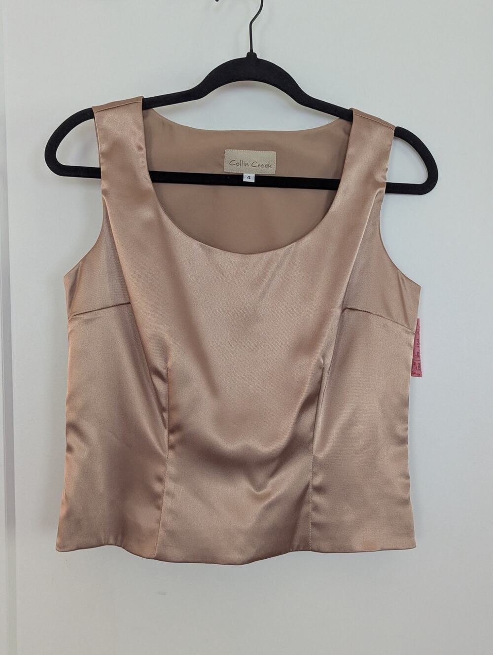 Collin Creek NWT Sz 4 Satin Shell Tank Top Nude/Champagne USA made Y2K